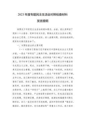 2023年度专题民主生活会对照检查材料发言提纲（新六个方面）.docx