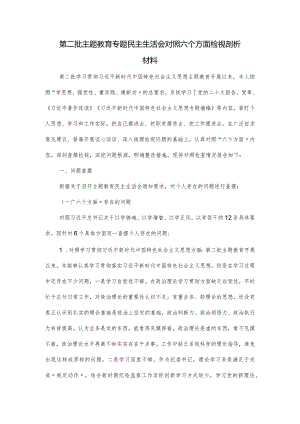 第二批主题教育专题民主生活会对照六个方面检视剖析材料.docx