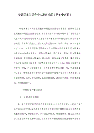 专题民主生活会个人发言提纲（新6个方面）.docx