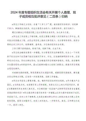 2024年度专题组织生活会有关开展个人查摆、班子成员相互批评意见（二百条）归纳.docx