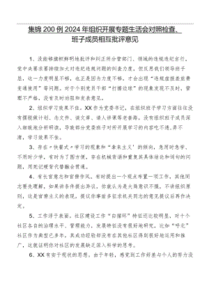 集锦200例2024年组织开展专题生活会对照检查、班子成员相互批评意见.docx