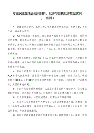专题民主生活会组织剖析、批评与自我批评意见实例（二百例）.docx