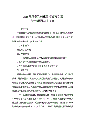 2021年度专利转化重点城市引领计划项目申报指南.docx