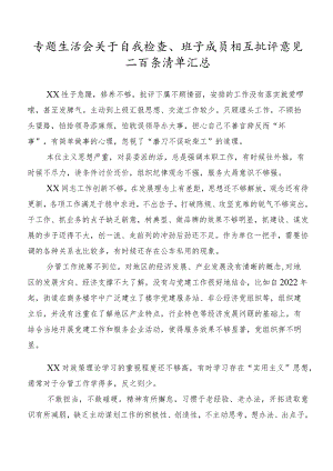 专题生活会关于自我检查、班子成员相互批评意见二百条清单汇总.docx