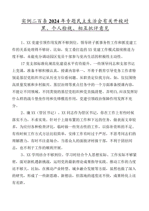 实例二百条2024年专题民主生活会有关开展对照、个人检视、相互批评意见.docx