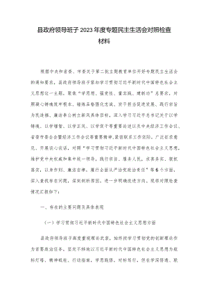 县政府领导班子2023年度专题民主生活会对照检查材料.docx
