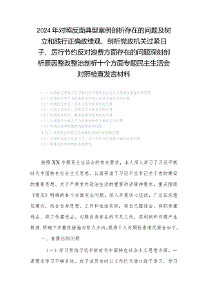 2024年对照反面典型案例剖析存在的问题及树立和践行正确政绩观、剖析党政机关过紧日子、厉行节约反对浪费方面存在的问题深刻剖析原因整改.docx