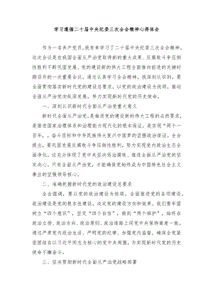 （5篇）2024年学习遵循二十届中央纪委三次全会精神心得体会.docx