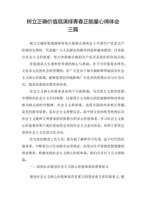 树立正确价值观演绎青春正能量心得体会三篇.docx