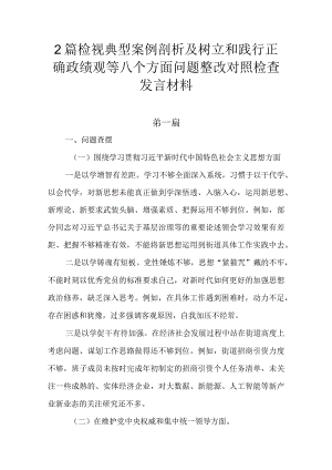 2篇检视典型案例剖析及树立和践行正确政绩观等八个方面问题整改对照检查发言材料.docx
