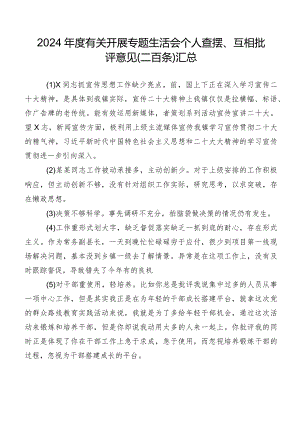 2024年度有关开展专题生活会个人查摆、互相批评意见（二百条）汇总.docx