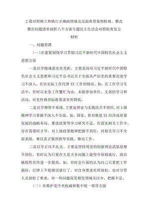2篇对照树立和践行正确政绩观及反面典型案例检视、整改整治问题清单剖析八个方面专题民主生活会对照检查发言材料.docx
