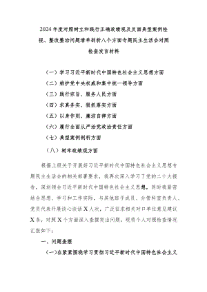 2024年度对照树立和践行正确政绩观及反面典型案例检视、整改整治问题清单剖析八个方面专题民主生活会对照检查发言材料.docx