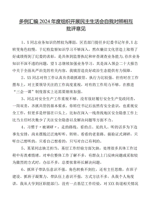 多例汇编2024年度组织开展民主生活会自我对照相互批评意见.docx