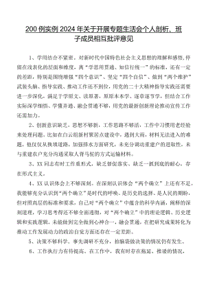200例实例2024年关于开展专题生活会个人剖析、班子成员相互批评意见.docx