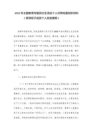 2023年主题教育专题民主生活会个人对照检查剖析材料（领导班子成员个人发言提纲）.docx