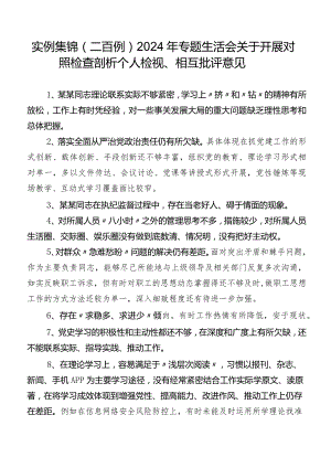 实例集锦（二百例）2024年专题生活会关于开展对照检查剖析个人检视、相互批评意见.docx