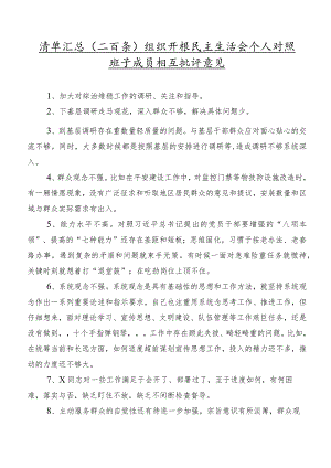 清单汇总（二百条）组织开展民主生活会个人对照班子成员相互批评意见.docx