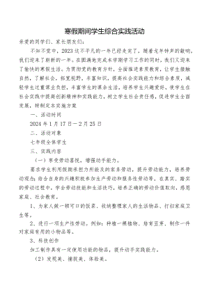 寒假期间学生综合实践活动方案.docx
