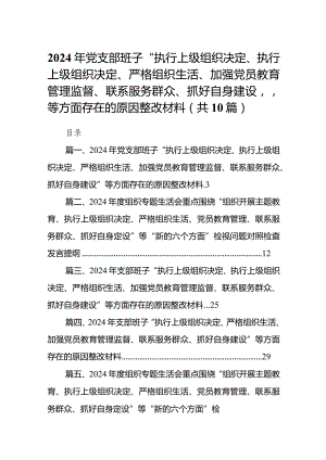 2024年党支部班子“执行上级组织决定、执行上级组织决定、严格组织生活、加强党员教育管理监督、联系服务群众、抓好自身建设”等方面存在.docx