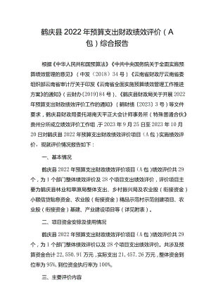 鹤庆县2022年预算支出财政绩效评价A包综合报告.docx