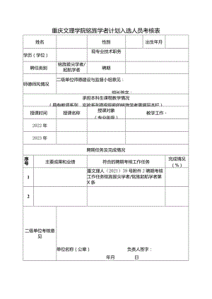 重庆文理学院铭旌学者计划入选人员考核表.docx