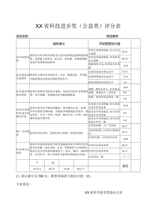 XX省科学技术进步奖评价指标-公益类.docx
