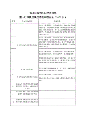 青浦区规划和自然资源局重大行政执法决定法制审核目录2023版.docx