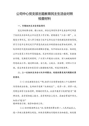 公司中心党支部主题教育民主生活会对照检查材料.docx