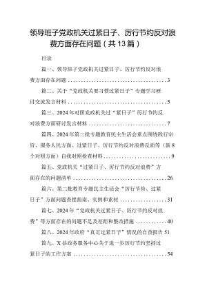 领导班子党政机关过紧日子、厉行节约反对浪费方面存在问题13篇供参考.docx