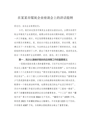 在某某市煤炭企业座谈会上的讲话提纲.docx