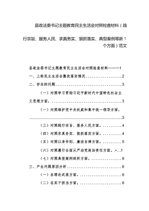 县政法委书记主题教育民主生活会对照检查材料（践行宗旨、服务人民、求真务实、狠抓落实、典型案例等新7个方面）范文.docx