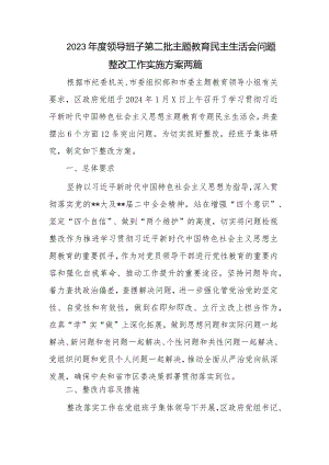 2023年度领导班子第二批主题教育民主生活会问题整改工作实施方案两篇.docx