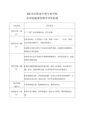 XX市区职业中等专业学校实训技能课堂教学评价标准（2024年）.docx