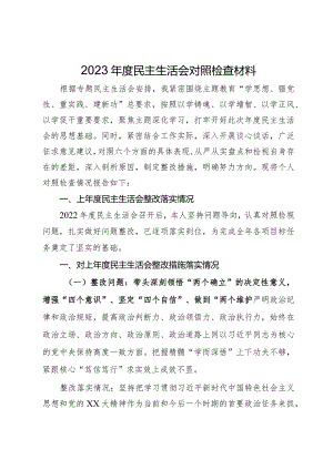 班子成员2023年度民主生活会对照检查材料.docx