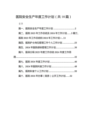 医院安全生产2024年度工作计划【10篇精选】供参考.docx