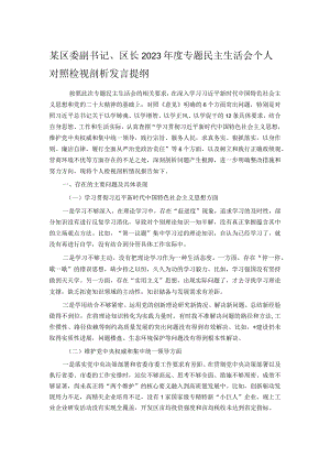 某区委副书记、区长2023年度专题民主生活会个人对照检视剖析发言提纲.docx