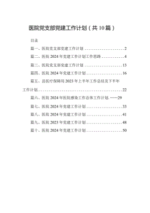 医院党支部党建工作计划【10篇精选】供参考.docx