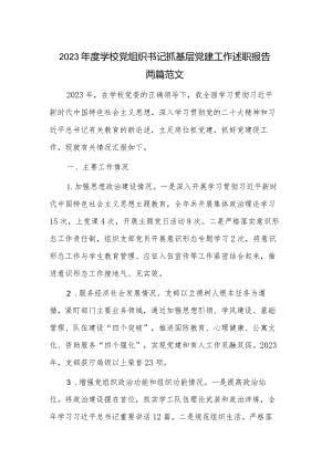 2023年度学校党组织书记抓基层党建工作述职报告两篇范文.docx