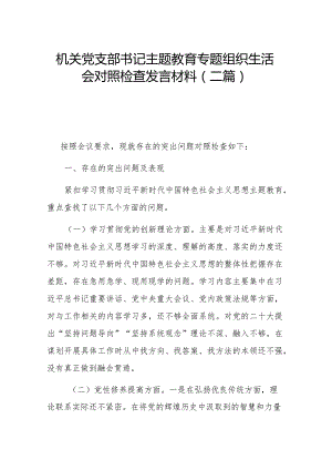 机关党支部书记主题教育专题组织生活会对照检查发言材料(二篇).docx