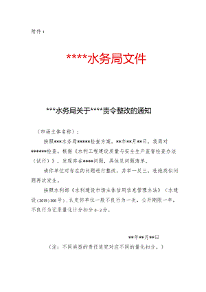 9-3附件1.xxx水务局关于xxx责令整改的通知.docx
