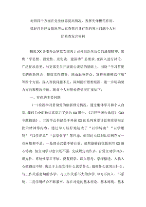 对照四个方面在党性修养提高情况、发挥先锋模范作用、抓好自身建设情况等认真查摆自身存在的突出问题个人对照检查发言材料.docx