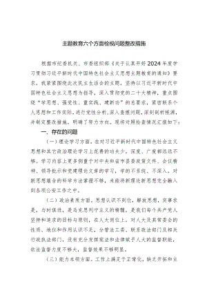 专题教育六个方面检视问题整改措施精选(五篇).docx