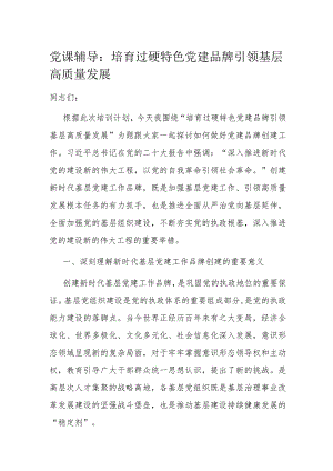 党课辅导：培育过硬特色党建品牌引领基层高质量发展.docx