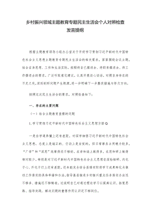 乡村振兴领域主题教育专题民主生活会个人对照检查发言提纲.docx