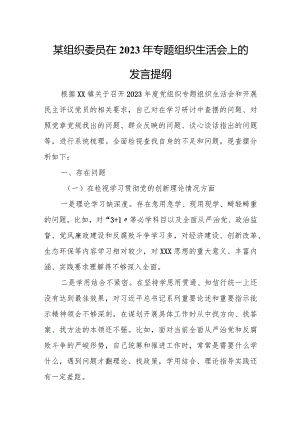 某组织委员在2023年专题组织生活会上的发言提纲.docx