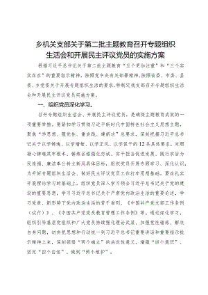 乡机关支部关于第二批主题教育召开专题组织生活会和开展民主评议党员的实施方案.docx