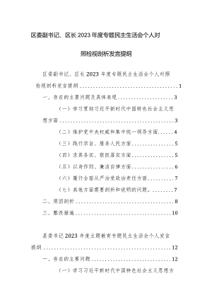 书记2023年度主题教育专题民主生活会个人发言提纲（新6个方面对照）范文2篇.docx