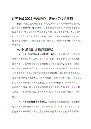 在党支部2023年度组织生活会上的发言提纲.docx