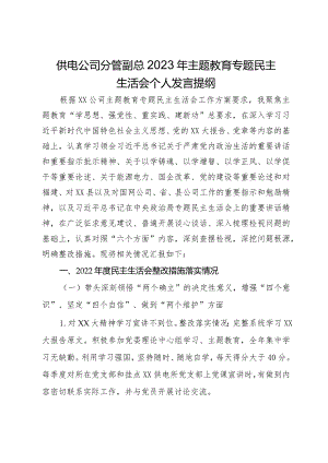 供电公司分管副总2023年主题教育专题民主生活会个人发言提纲.docx